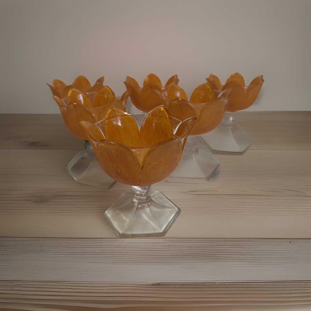 Vintage (6) WESTMORELAND Orange peel Sherbet Tulip Elegant Glass Punch Cups Set